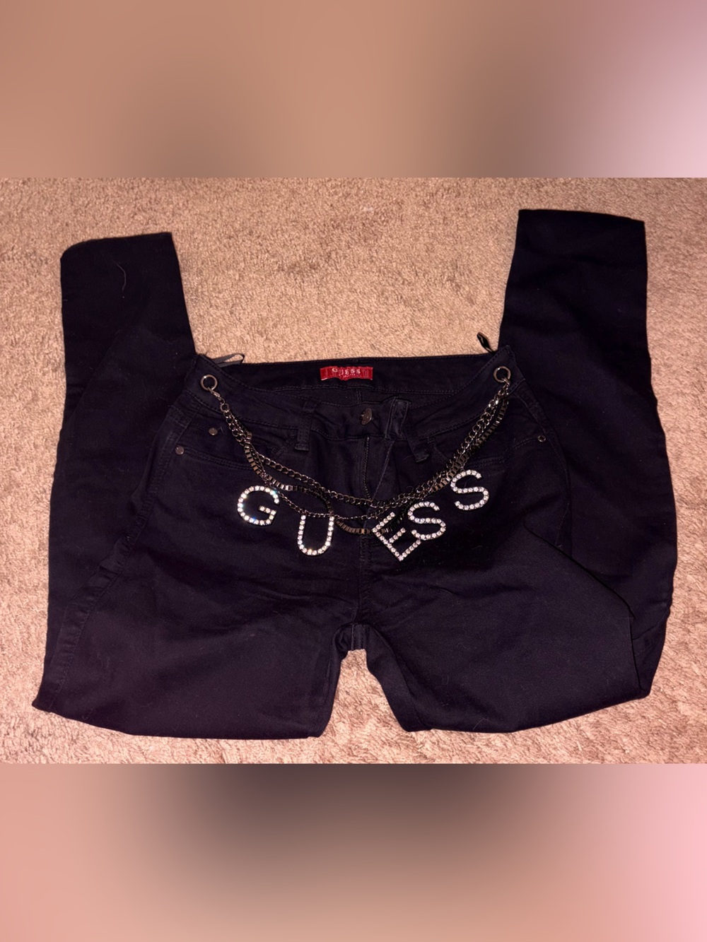 GUESS Skinny jeans with Rhinestone Logo and Chain Accent